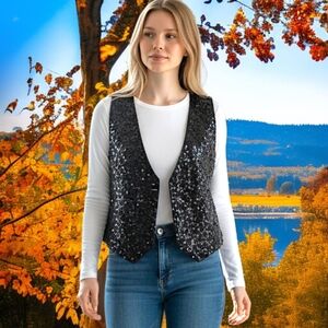 Cotton Castle Beaded Sequin Silk Vest S Vtg Black Witchy Whimsigoth Fairy Grunge